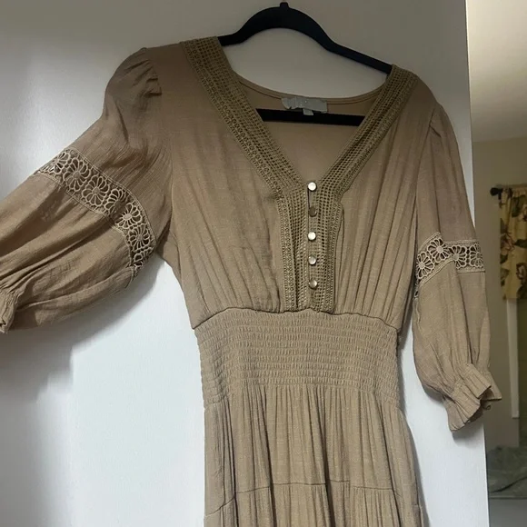 Beige Crochet Detail Dress - Picture 3 of 7